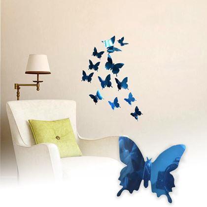 Obrazek z Lustrzana naklejka na ścianę motyl 12 sztuk – niebiesky