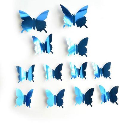 Obrazek z Lustrzana naklejka na ścianę motyl 12 sztuk – niebiesky