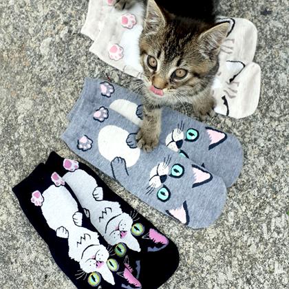 Obrazek z Wesołe skarpetki z kotkiem - szare