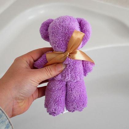 Obrazek z Ręcznik do twarzy - fioletowy niedźwiadek z kokardą 
