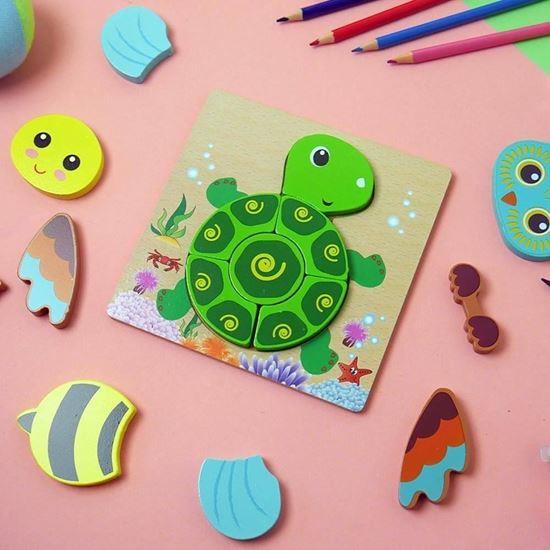 Obrazek z Drewniane puzzle dla najmniejszych - żółwik