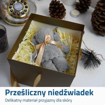 Obrazek z Ręcznik do twarzy - niebieski niedźwiadek z kokardą 