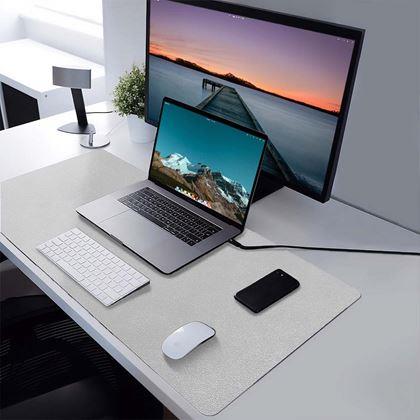 Obrazek z Premiumowa podkładka pod mysz i klawiaturę ze skóry ekologicznej 80x40 cm - jasnoszary