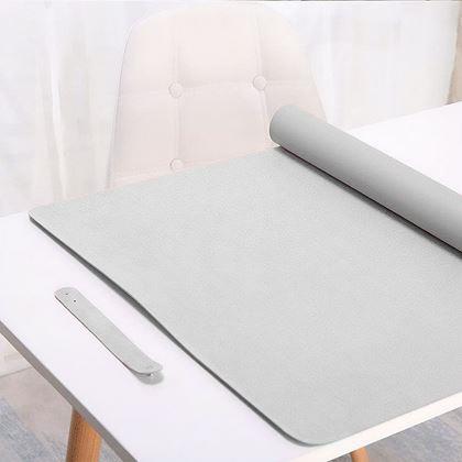 Obrazek z Premiumowa podkładka pod mysz i klawiaturę ze skóry ekologicznej 80x40 cm - jasnoszary
