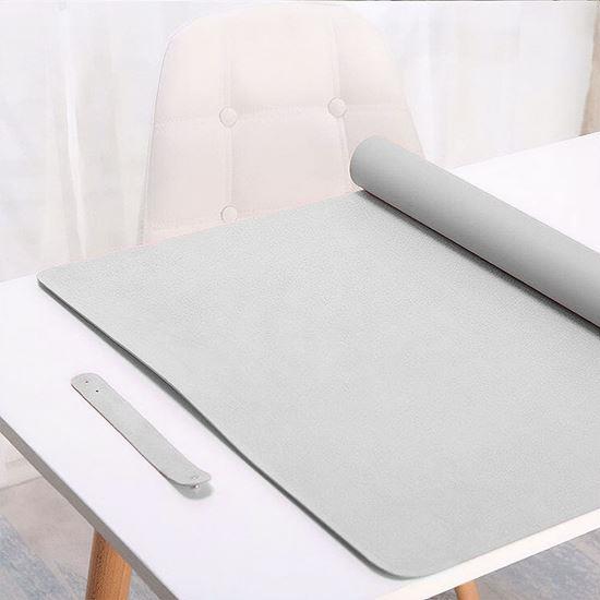 Obrazek z Premiumowa podkładka pod mysz i klawiaturę ze skóry ekologicznej 80x40 cm - jasnoszary