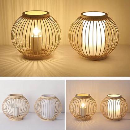 Obrazek z Bambusowa lampa stołowa z żarówką LED