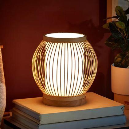 Obrazek z Bambusowa lampa stołowa z żarówką LED