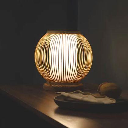Obrazek z Bambusowa lampa stołowa z żarówką LED