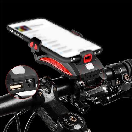Obrazek z 4w1: Światło LED, powerbank 4000 mAh, dzwonek i uchwyt na telefon na rower