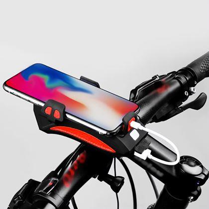 Obrazek z 4w1: Światło LED, powerbank 4000 mAh, dzwonek i uchwyt na telefon na rower