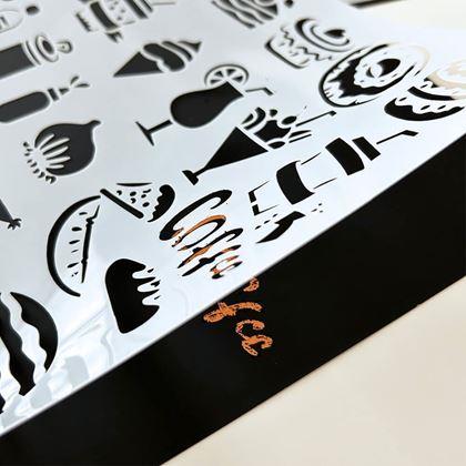 Obrazek z 5 szt. szablonów do wyskrobywania A4 + 2 długopisy