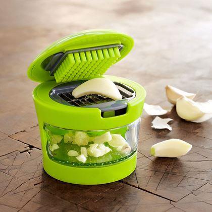 Obrazek z Ręczna krajalnica do czosnku + 2 nasadki