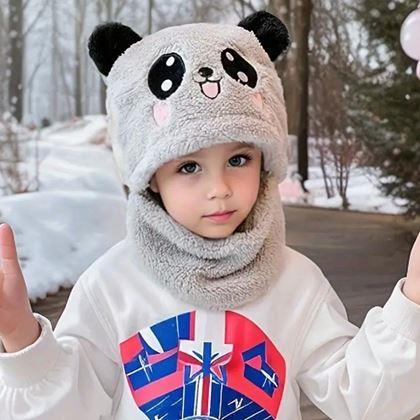 Obrazek z Czapka z kominem miś z uszami -  szara