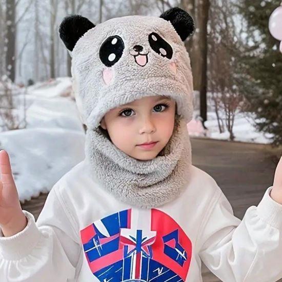 Obrazek z Czapka z kominem miś z uszami -  szara