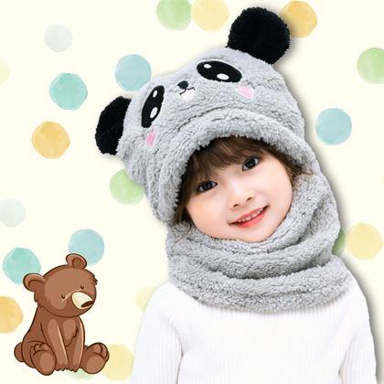 Obrazek z Czapka z kominem miś z uszami -  szara