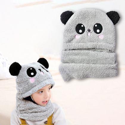 Obrazek z Czapka z kominem miś z uszami -  szara