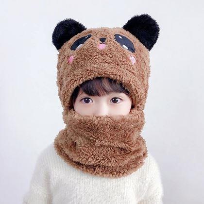 Obrazek z Czapka z kominem miś z uszami -  brązowa