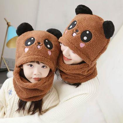 Obrazek z Czapka z kominem miś z uszami -  brązowa