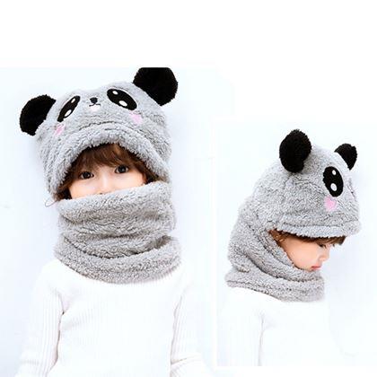 Obrazek z Czapka z kominem miś z uszami -  szara