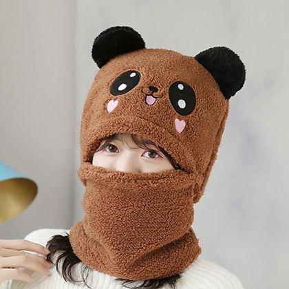 Obrazek z Czapka z kominem miś z uszami -  brązowa