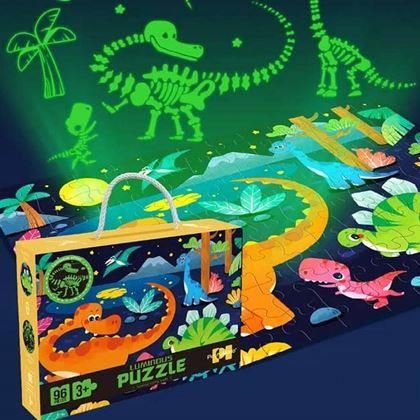 Obrazek z Świecące w ciemności puzzle dla dzieci 96 elementów - dinozaury