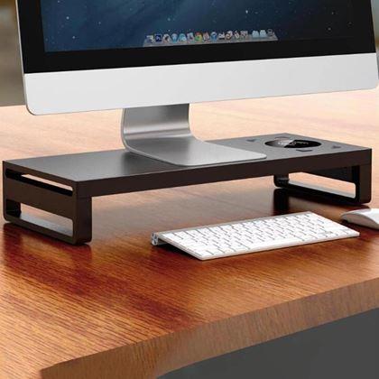 Obrazek z Metalowy stojak na monitor z portami USB i ładowaniem bezprzewodowym