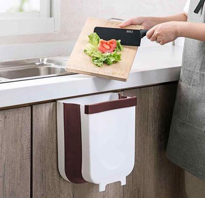 Obrazek z Składany kosz wiszący na drzwi - biało-brązowy