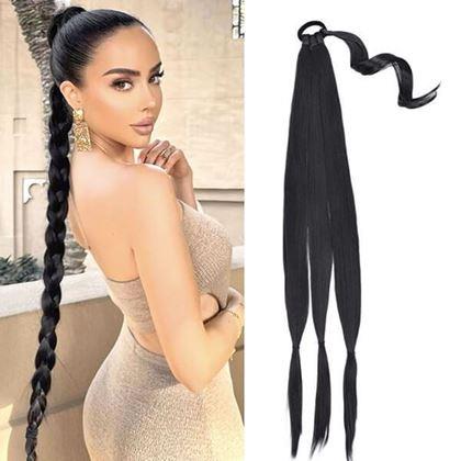 Obrazek z Doczepiany warkocz do włosów 85 cm -  czarny
