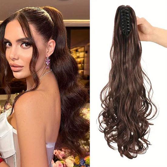 Obrazek z Dopinka do włosów falowany kucyk 60 cm -  brązowy