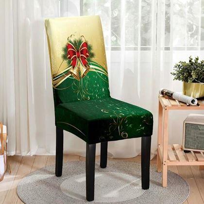 Obrazek z Pokrowiec na krzesło z motywem świątecznym  - zielono-złota świąteczna elegancja