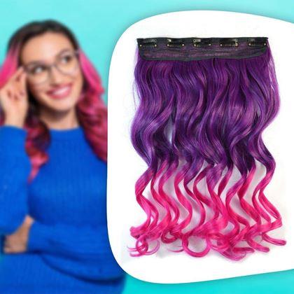 Obrazek z Clip in pasemko do kolorowego podkreślenia włosów - fioletowo-różowy
