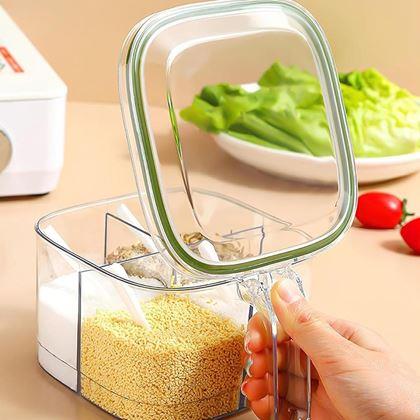 Obrazek z Dzieleny pojemnik z uchwytem – 4 przegródki, 4 łyżeczki