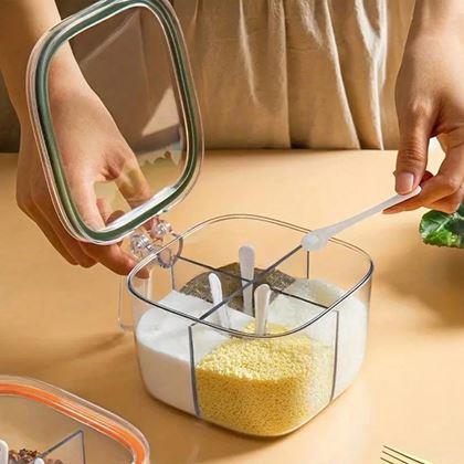 Obrazek z Dzieleny pojemnik z uchwytem – 4 przegródki, 4 łyżeczki