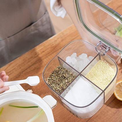 Obrazek z Dzieleny pojemnik z uchwytem – 4 przegródki, 4 łyżeczki