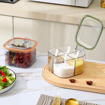 Obrazek z Dzieleny pojemnik z uchwytem – 4 przegródki, 4 łyżeczki