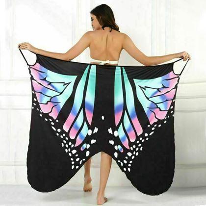 Obrazek z Sukienka plażowa/tunika na kostium kąpielowy skrzydła motyla - L-XL - niebieski