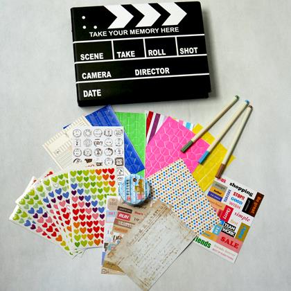 Obrazek z Dziennik wspomnień/album fotograficzny klaps filmowy + kreatywny zestaw naklejek