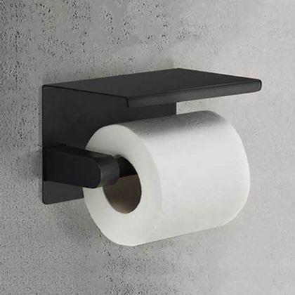 Obrazek z Metalowy uchwyt na papier toaletowy z półką na odłożenie