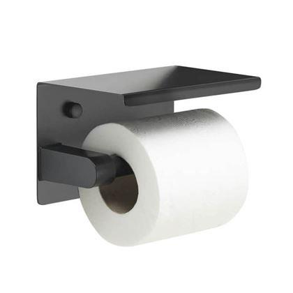 Obrazek z Metalowy uchwyt na papier toaletowy z półką na odłożenie