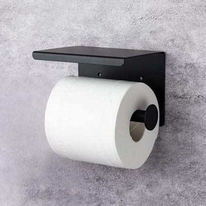 Obrazek z Metalowy uchwyt na papier toaletowy z półką na odłożenie