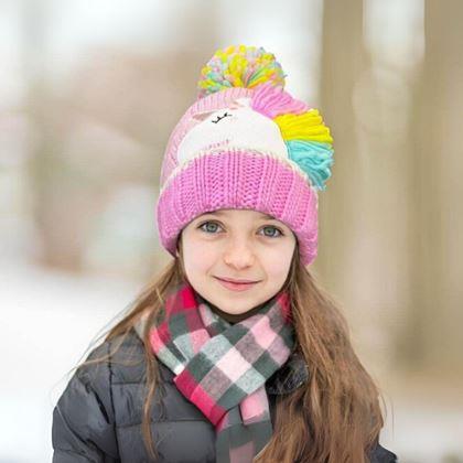 Obrazek z Dziecięcy zimowy zestaw czapka i rękawiczki z jednorożcem