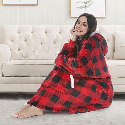 Obrazek z Ciepła bluza z futerkiem  -  w kratkę