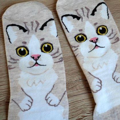 Obrazek z Wesołe skarpetki z kotkiem  -  beżowe