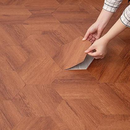 Obrazek z 10 sztuk samoprzylepnych paneli sześciokątnych - ciemne drewno