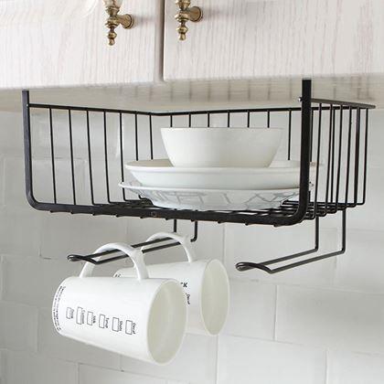 Obrazek z Wieszany metalowy koszyk z haczykami - czarny