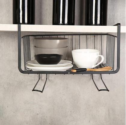 Obrazek z Wieszany metalowy koszyk z haczykami - czarny