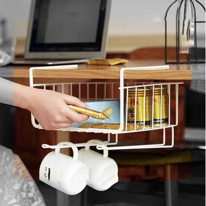 Obrazek z Wieszany metalowy koszyk z haczykami - biały