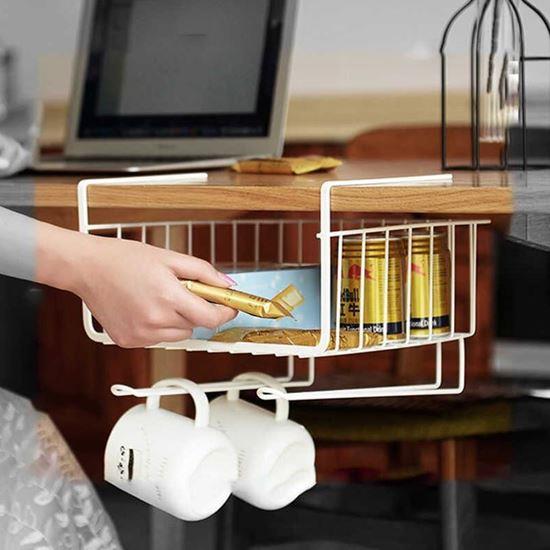 Obrazek z Wieszany metalowy koszyk z haczykami - biały