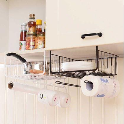 Obrazek z Wieszany metalowy koszyk z haczykami - biały