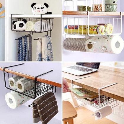 Obrazek z Wieszany metalowy koszyk z haczykami - biały